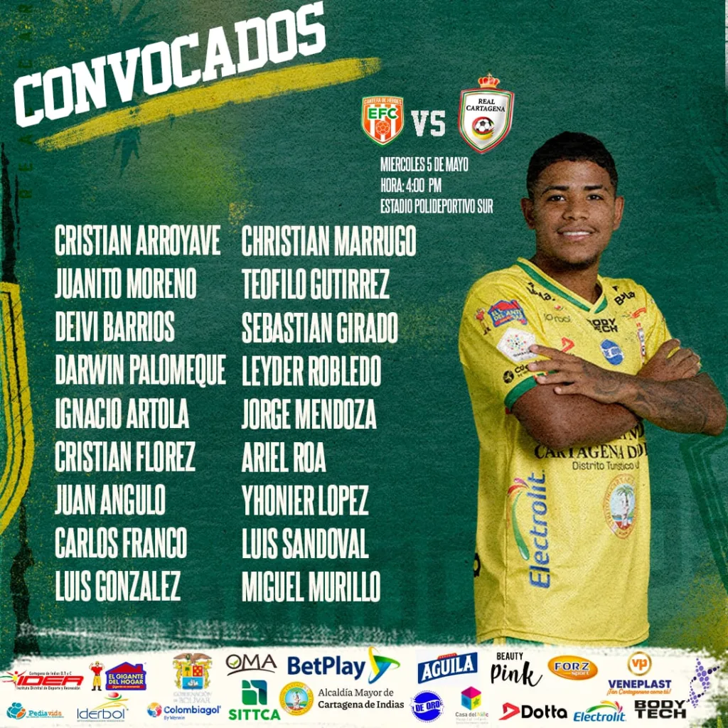 Convocados Real Cartagena contra Envigado