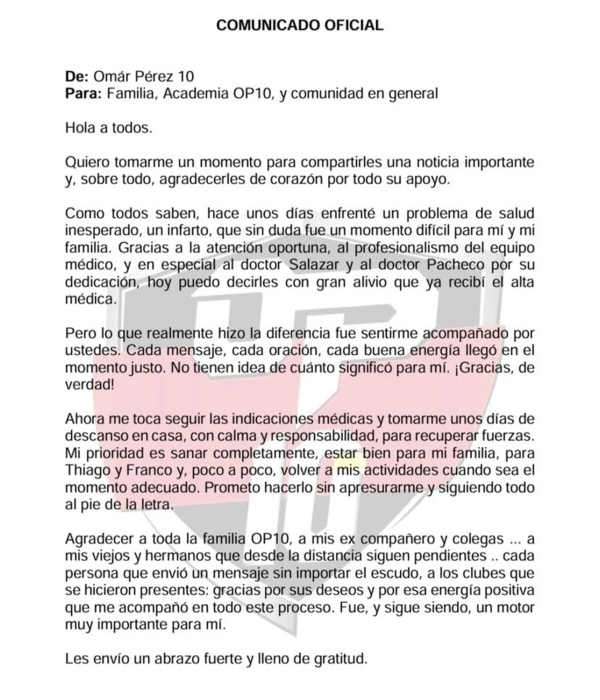 Comunicado de prensa de Omar Pérez